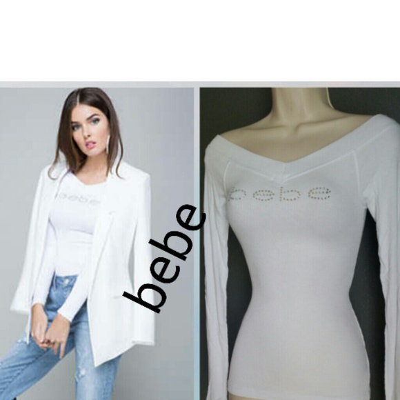 Bebe Tops New With s Bebe Logo Double V Neck Tee Posh R Poshmark